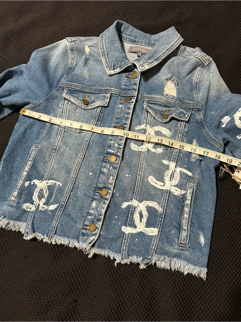 Just USA Distressed Jean Jacket Hand Painted Boutique NWT Sz L Wearable Art - Picture 12 of 13